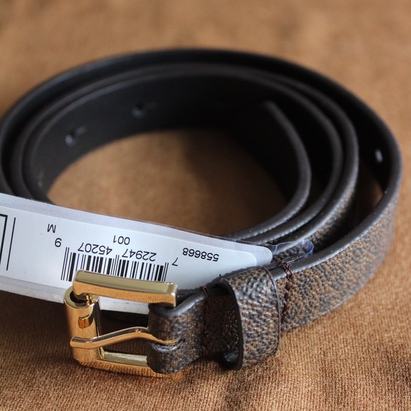 MichaeL Kors Womens Logo Print Skinny Belt Size M Brown  **NWT** - Picture 1 of 4